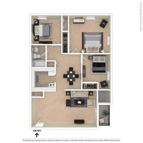 A floor plan of a house with a kitchen, living room, and two bedrooms.